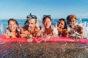 A group of people having fun in the water