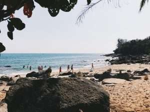 A group of people on the beach