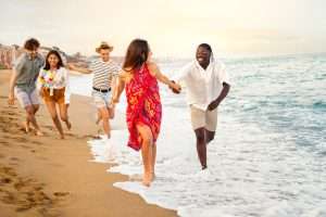 A group of friends having fun on the beach