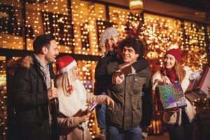 A group of friends celebrating christmas