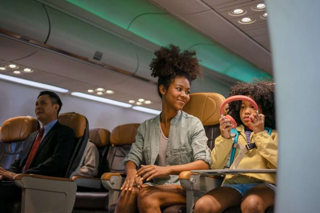 Travelers on an airplane